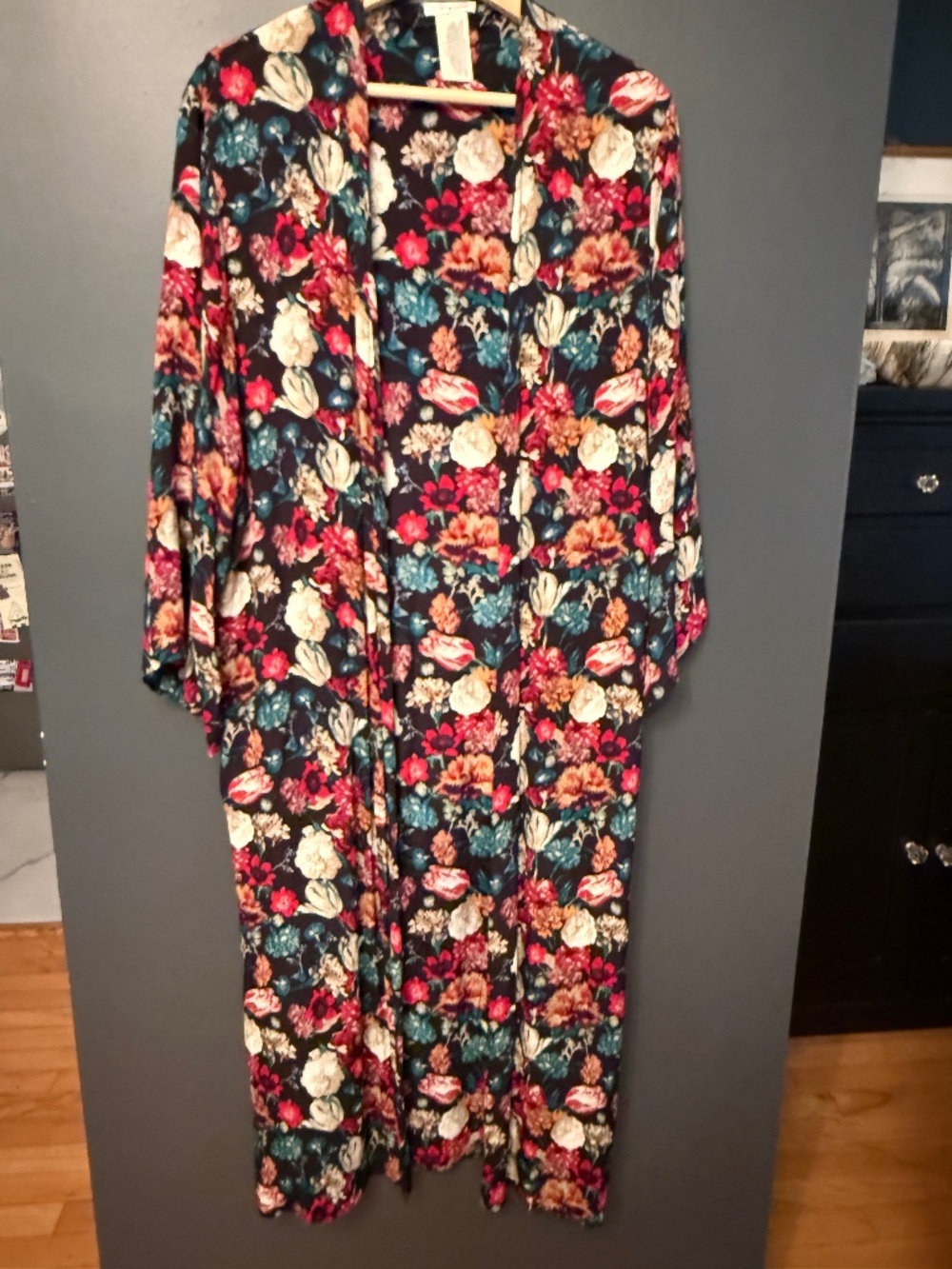 Lucky Brand Kimono Duster Black and floral O/S